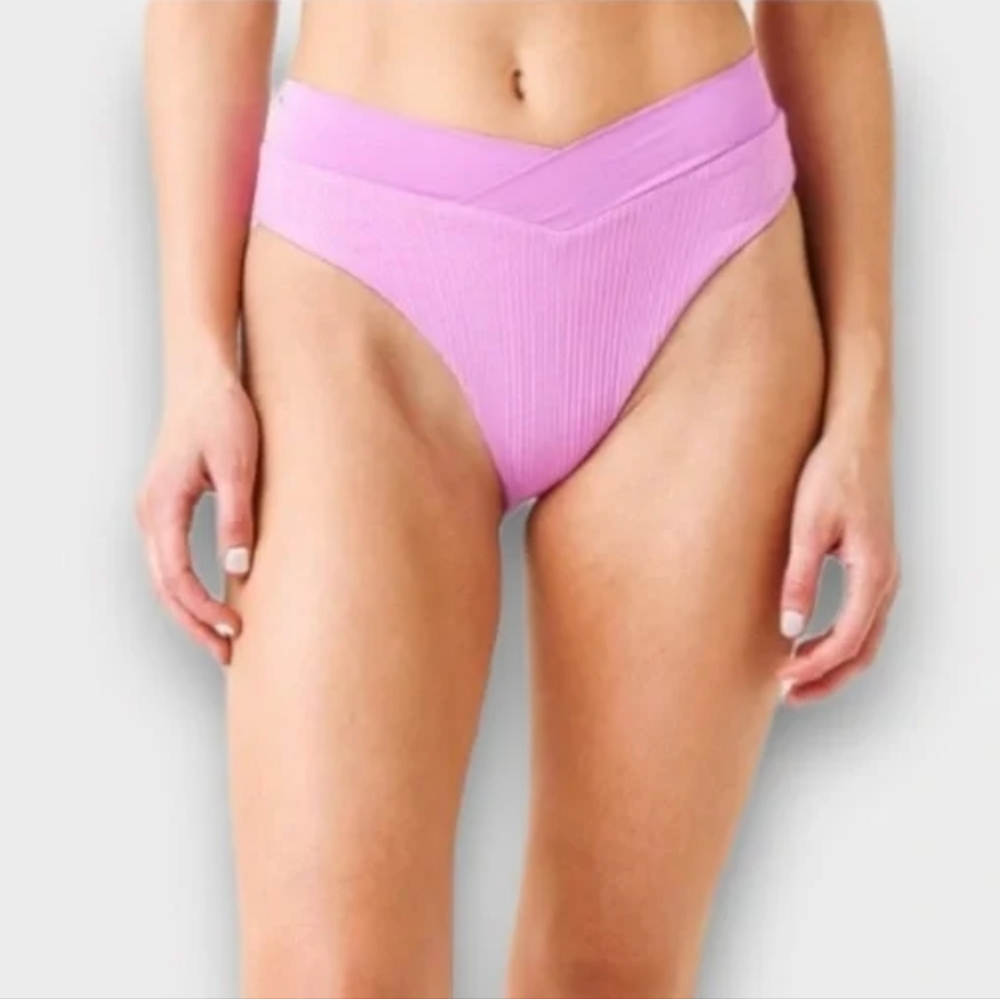 NWOT L Space Women Pointelle Rib High-Waisted Bitsy Bikini Bottom Swim Sz XS